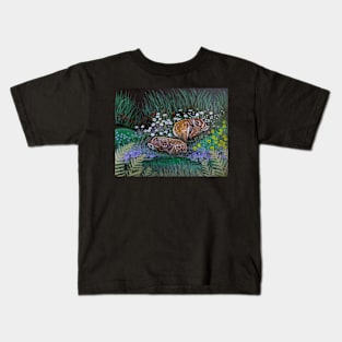 Twin Fawns in a Flowering Meadow Kids T-Shirt